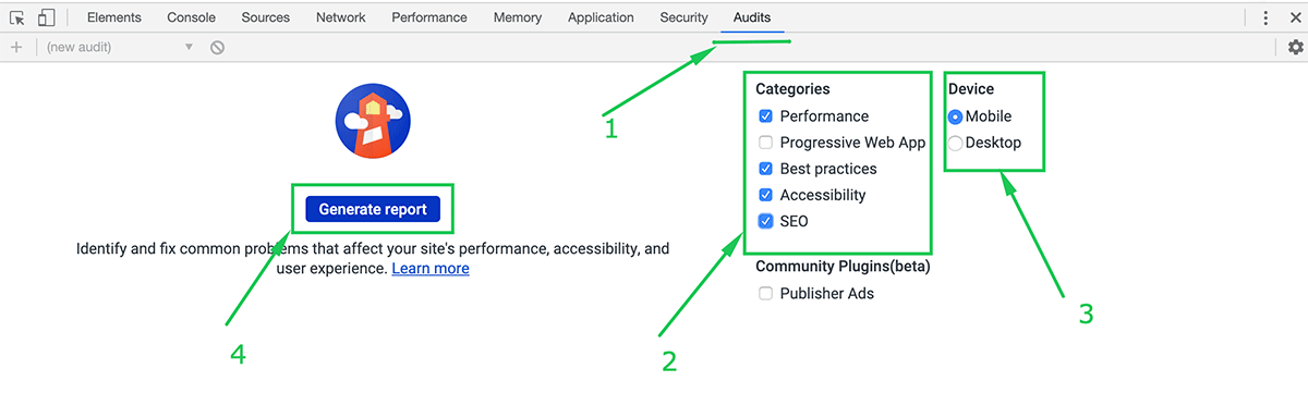 Run Google LightHouse page speed test in your DevTools